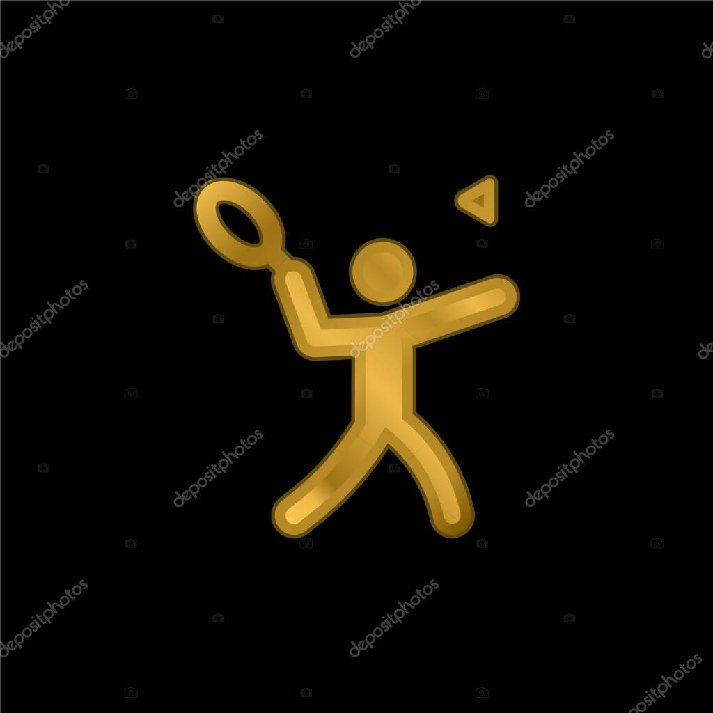 Badminton gold plated metalic icon or logo vector