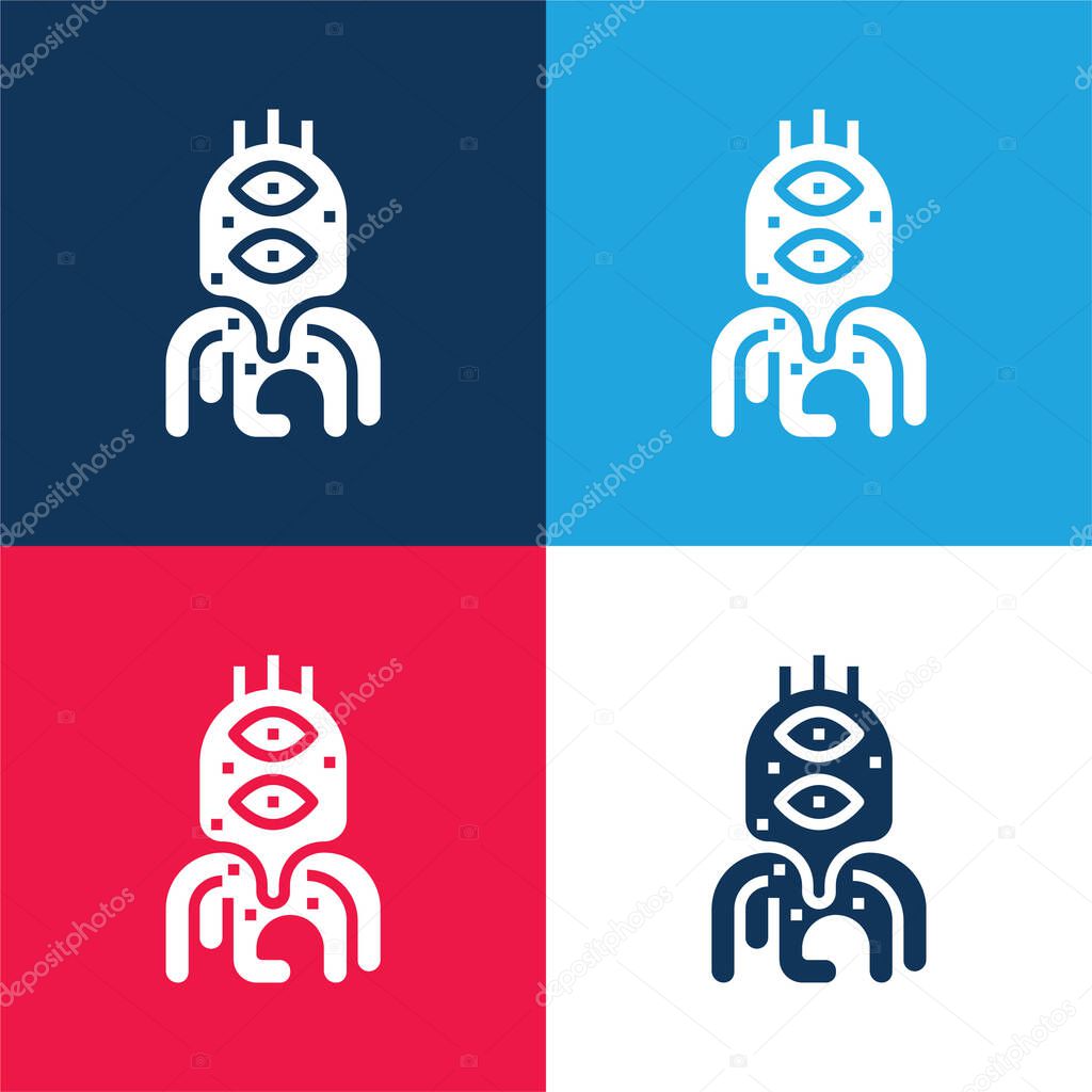 Alien blue and red four color minimal icon set