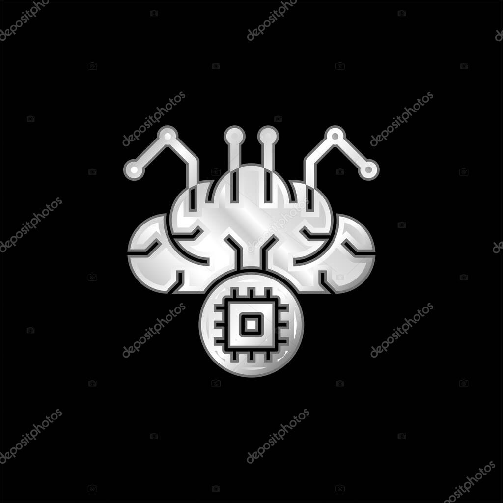 Brain silver plated metallic icon