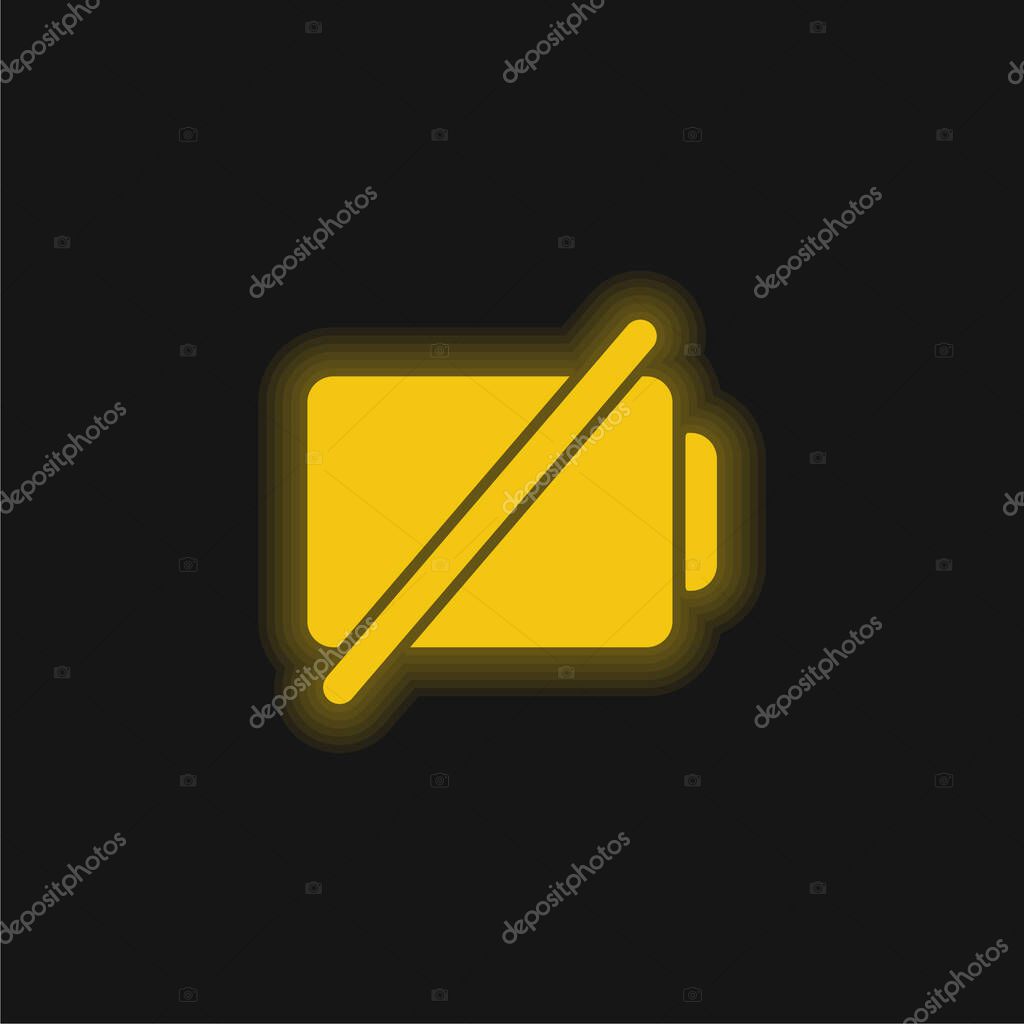 Battery With A Slash yellow glowing neon icon