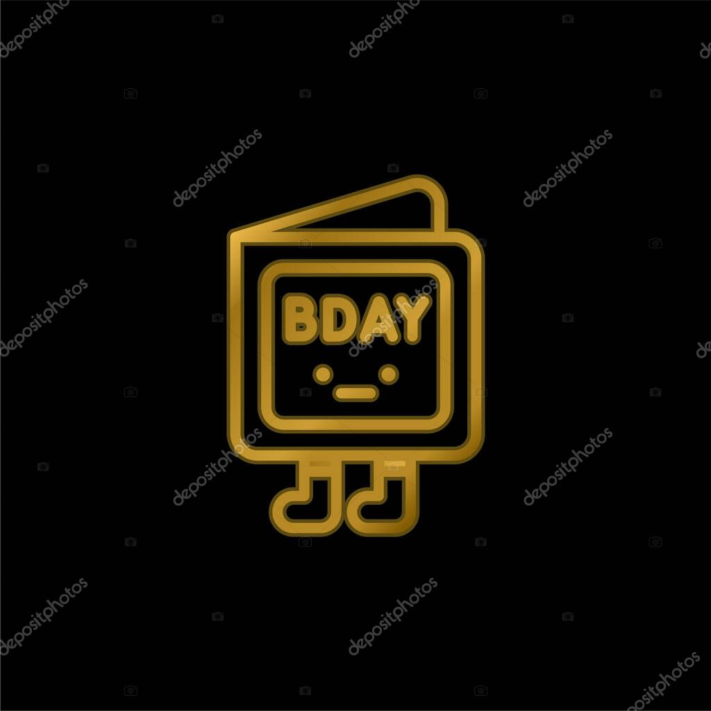 Birthday Invitation gold plated metalic icon or logo vector