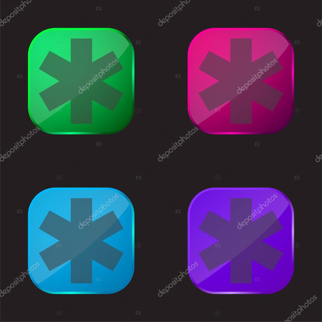 Asterisk four color glass button icon