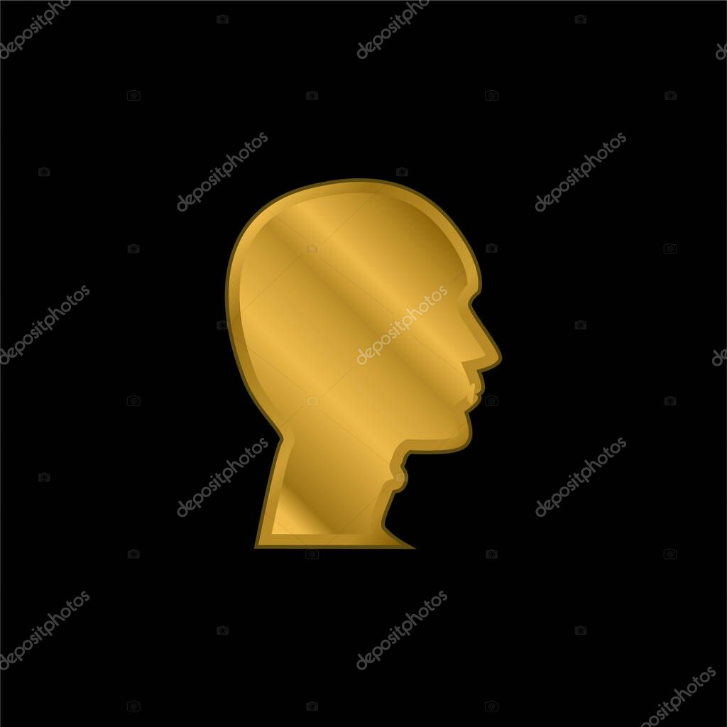 Bald Man Head gold plated metalic icon or logo vector