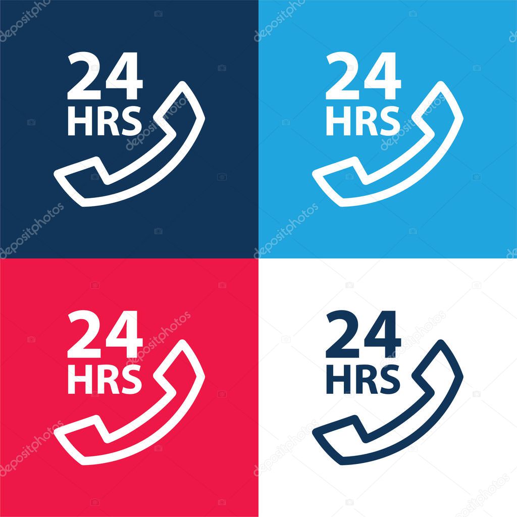24 Hours Medical Assistance By Phone blue and red four color minimal icon set