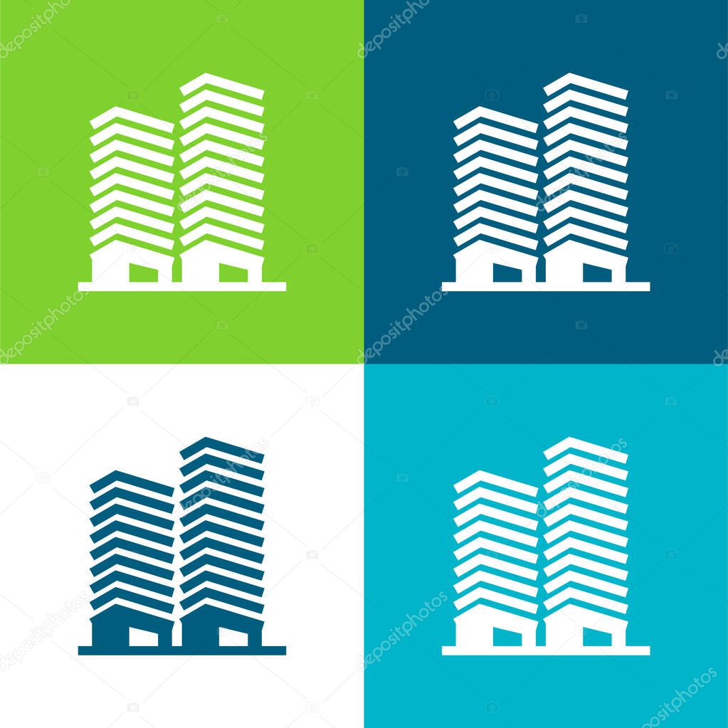 Apartments Flat four color minimal icon set