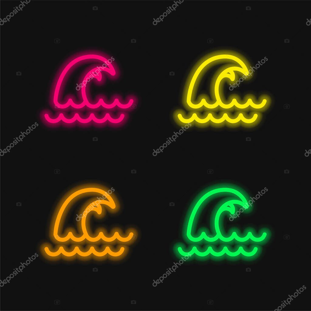 Big Wave four color glowing neon vector icon