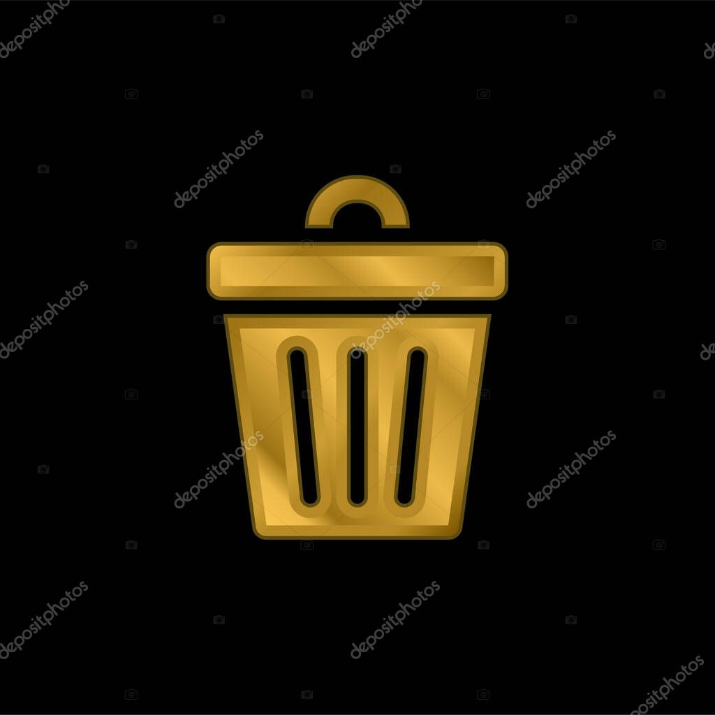 Bin gold plated metalic icon or logo vector