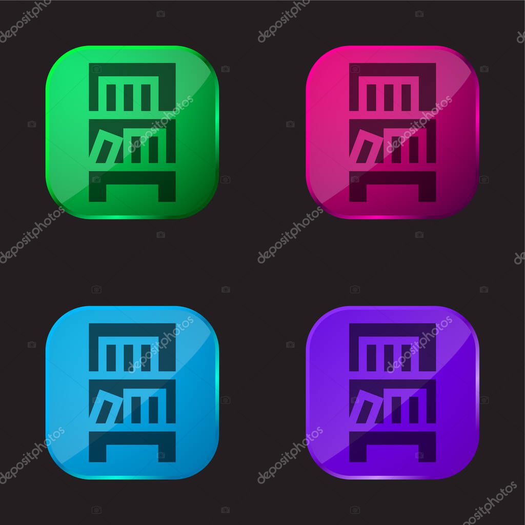 Bookcase four color glass button icon