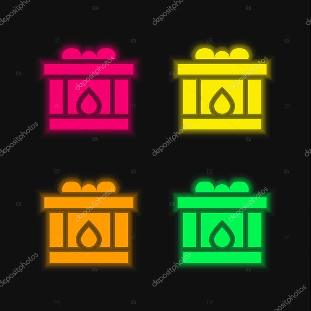 Blood Donation four color glowing neon vector icon