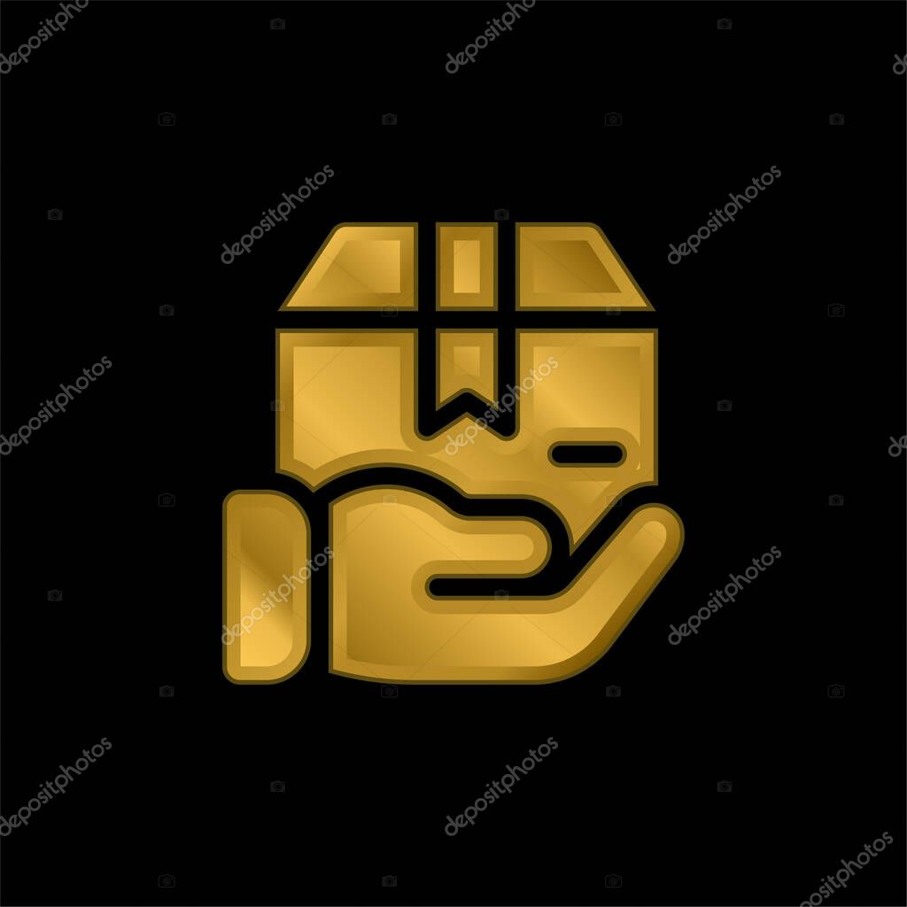 Box gold plated metalic icon or logo vector