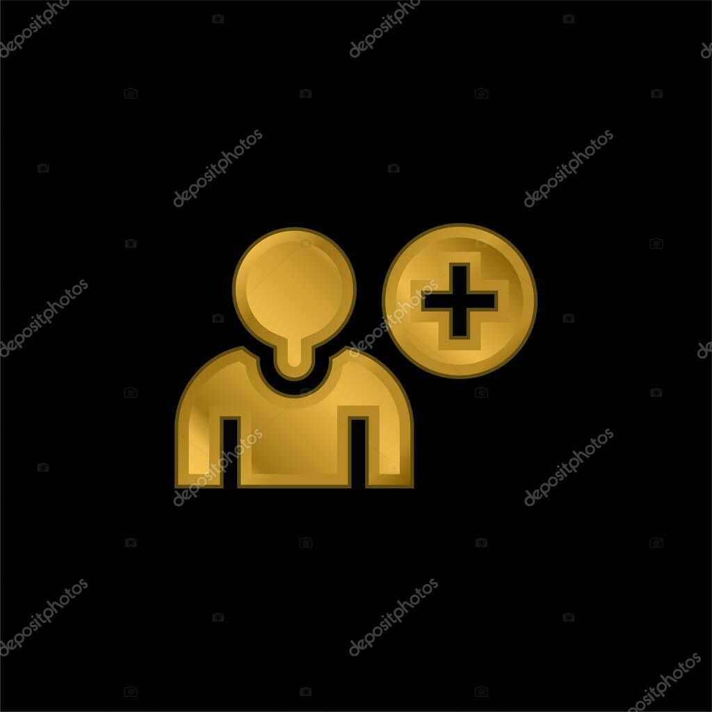 Add Friend gold plated metalic icon or logo vector