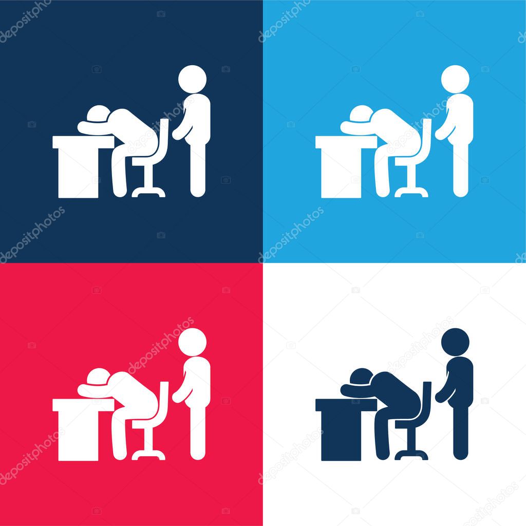 Boss Catching A Worker Sleeping blue and red four color minimal icon set