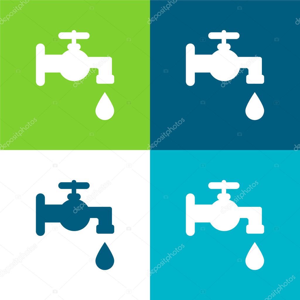 Bathroom Faucet Tool Flat four color minimal icon set