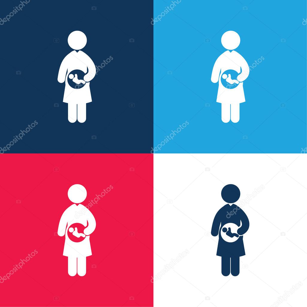 Baby In Mother Uterus blue and red four color minimal icon set