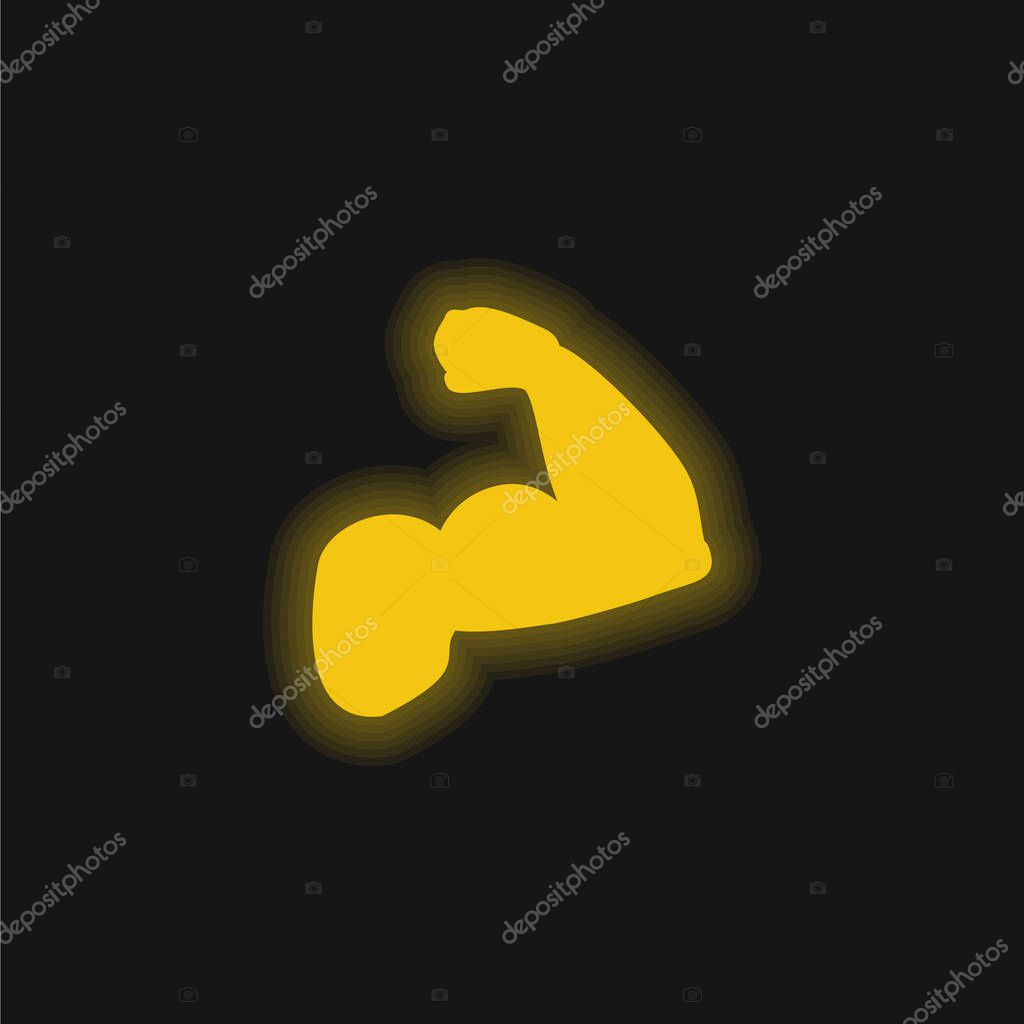 Biceps Of A Man yellow glowing neon icon