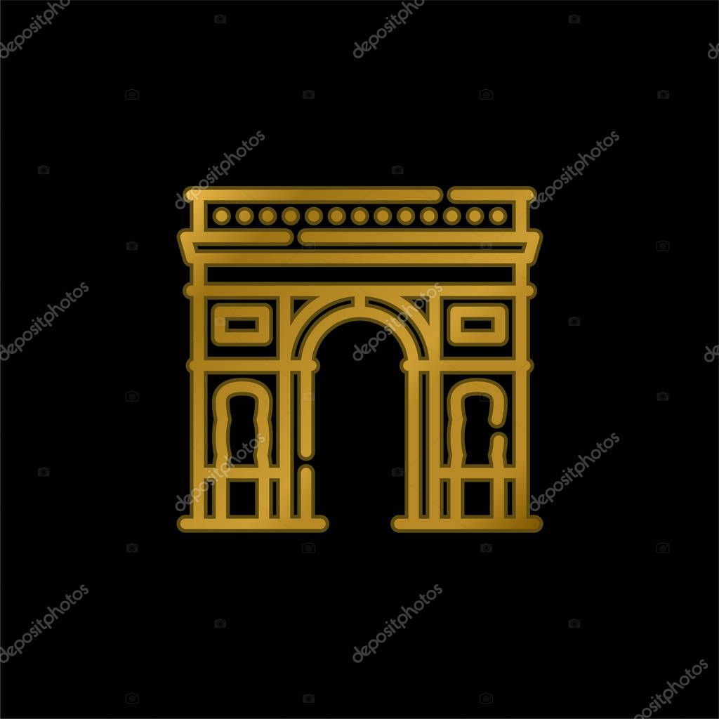 Arch Of Triumph gold plated metalic icon or logo vector