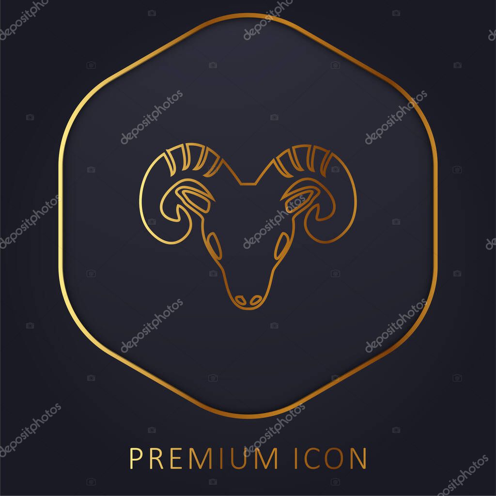Aries Zodiac Symbol Of Frontal Goat Head golden line premium logo or icon
