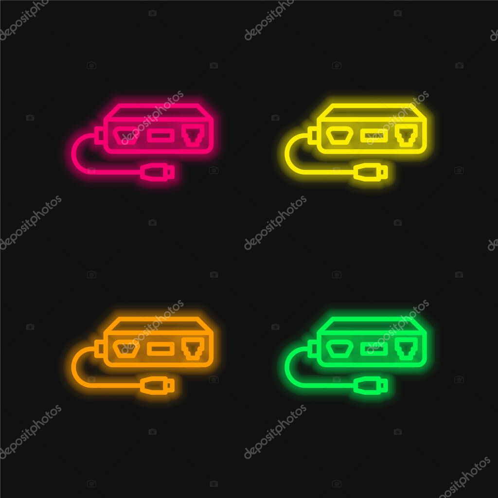 Adapter four color glowing neon vector icon