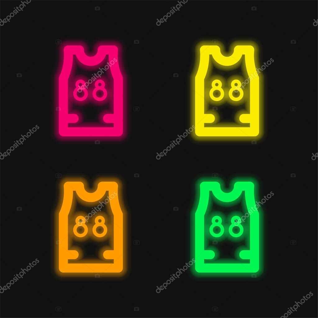Basketball Jersey four color glowing neon vector icon