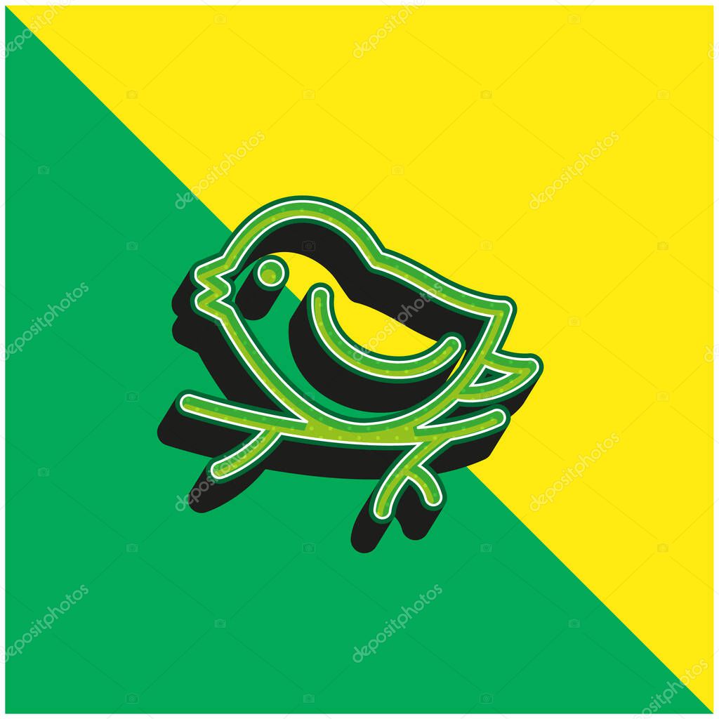 Bird On Branch Green and yellow modern 3d vector icon logo