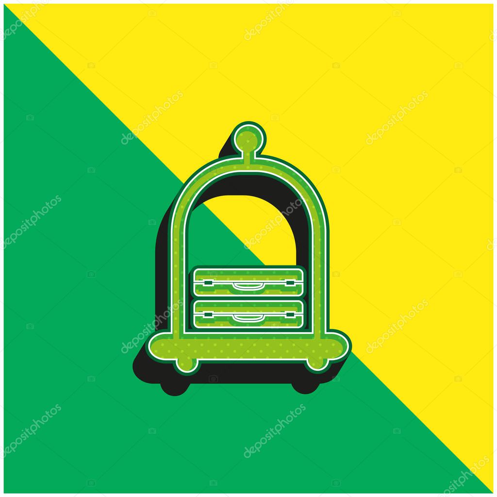 Baggage On An Elegant Hotel Platform Cart Green and yellow modern 3d vector icon logo