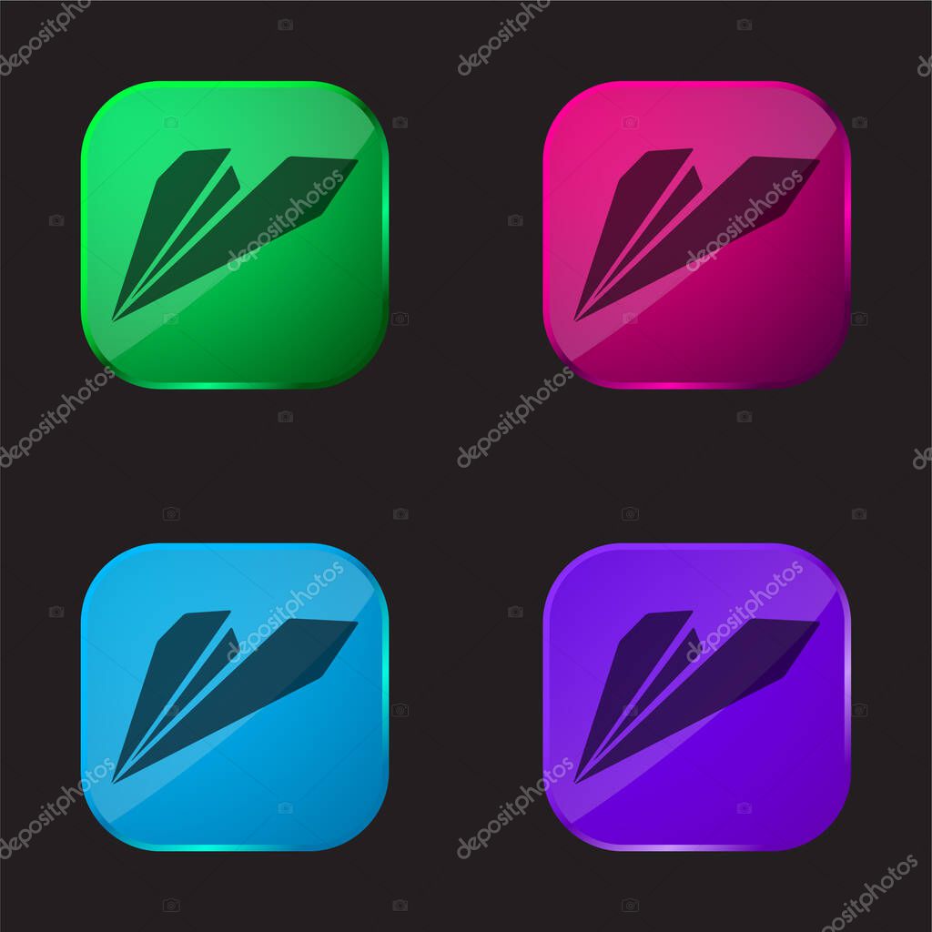 Black Origami Plane four color glass button icon