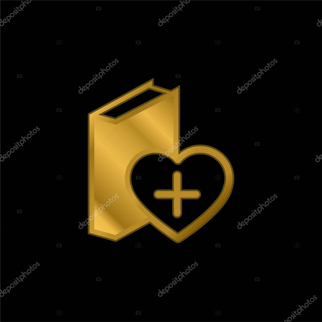 A Heart Beside The Book gold plated metalic icon or logo vector