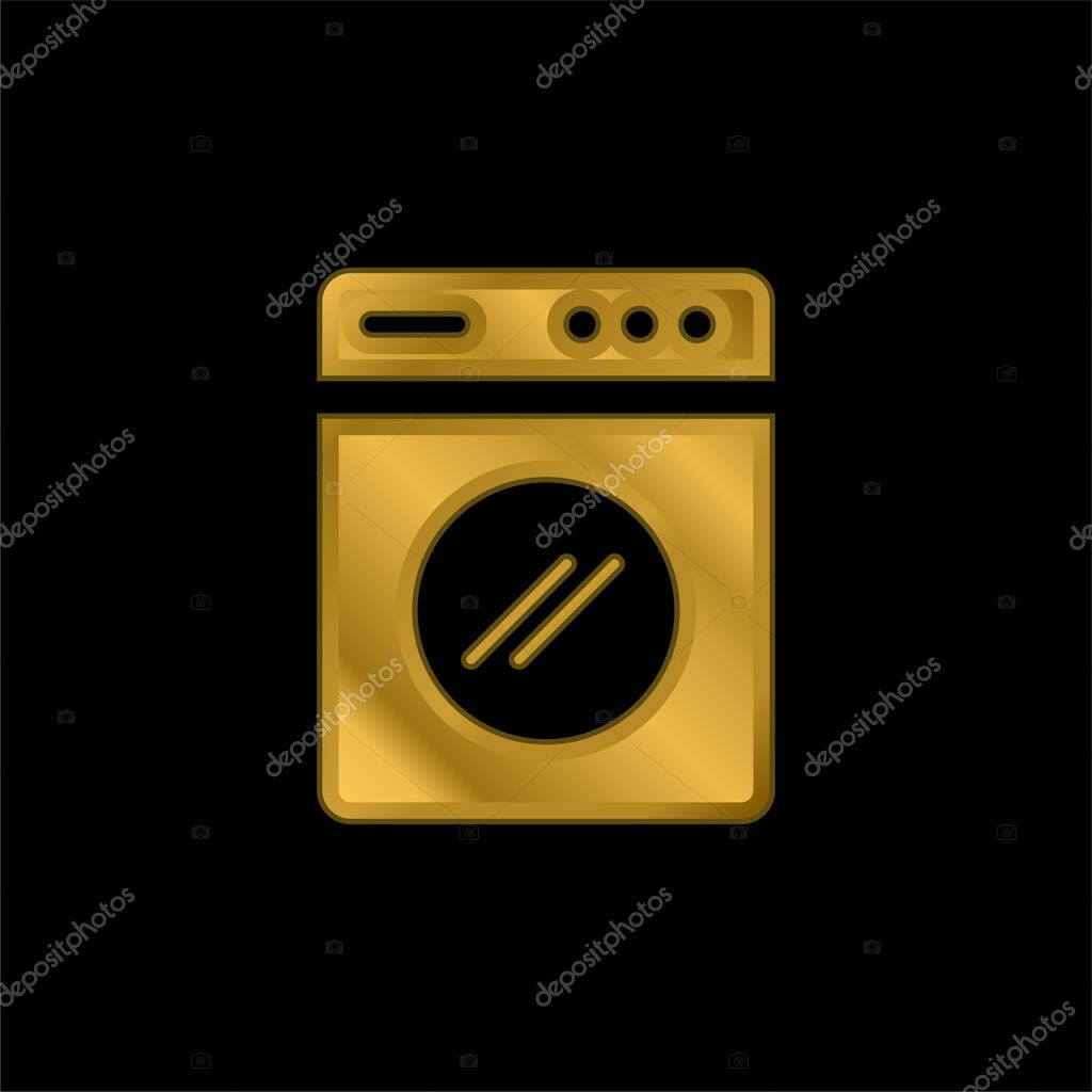 Big Washing Machine gold plated metalic icon or logo vector