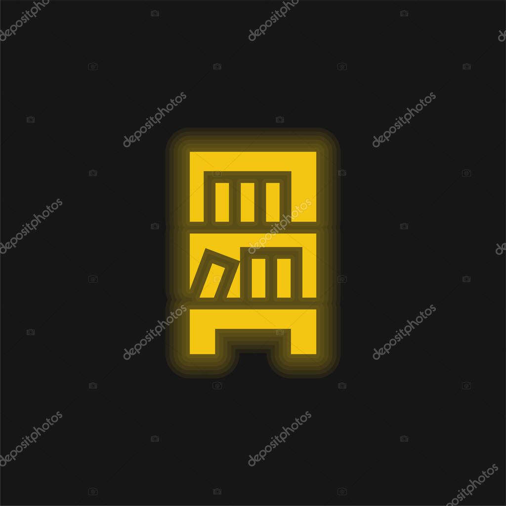 Bookcase yellow glowing neon icon