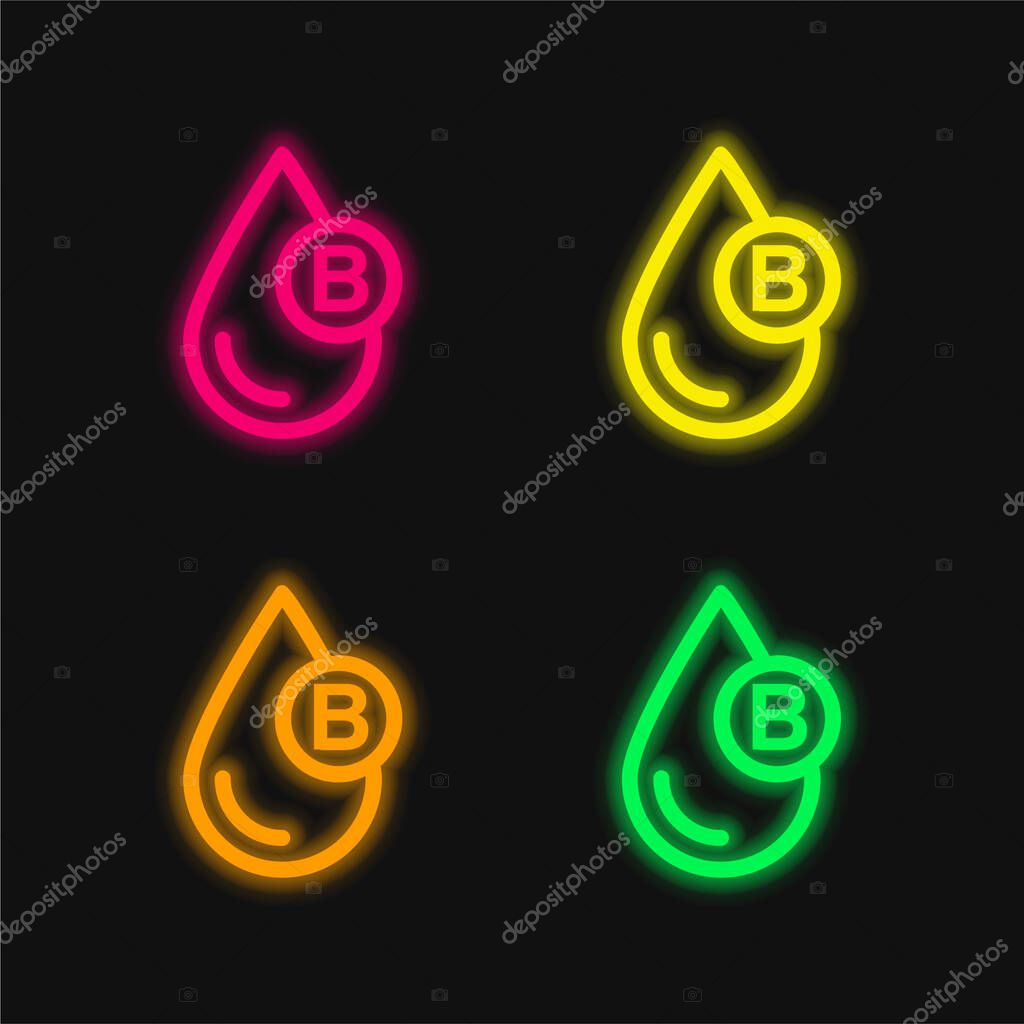 Blood Type B four color glowing neon vector icon