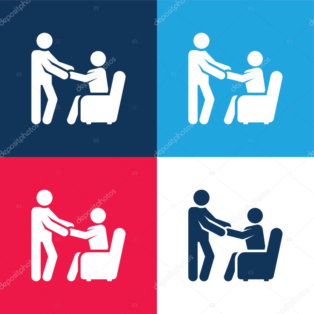 Assistance blue and red four color minimal icon set
