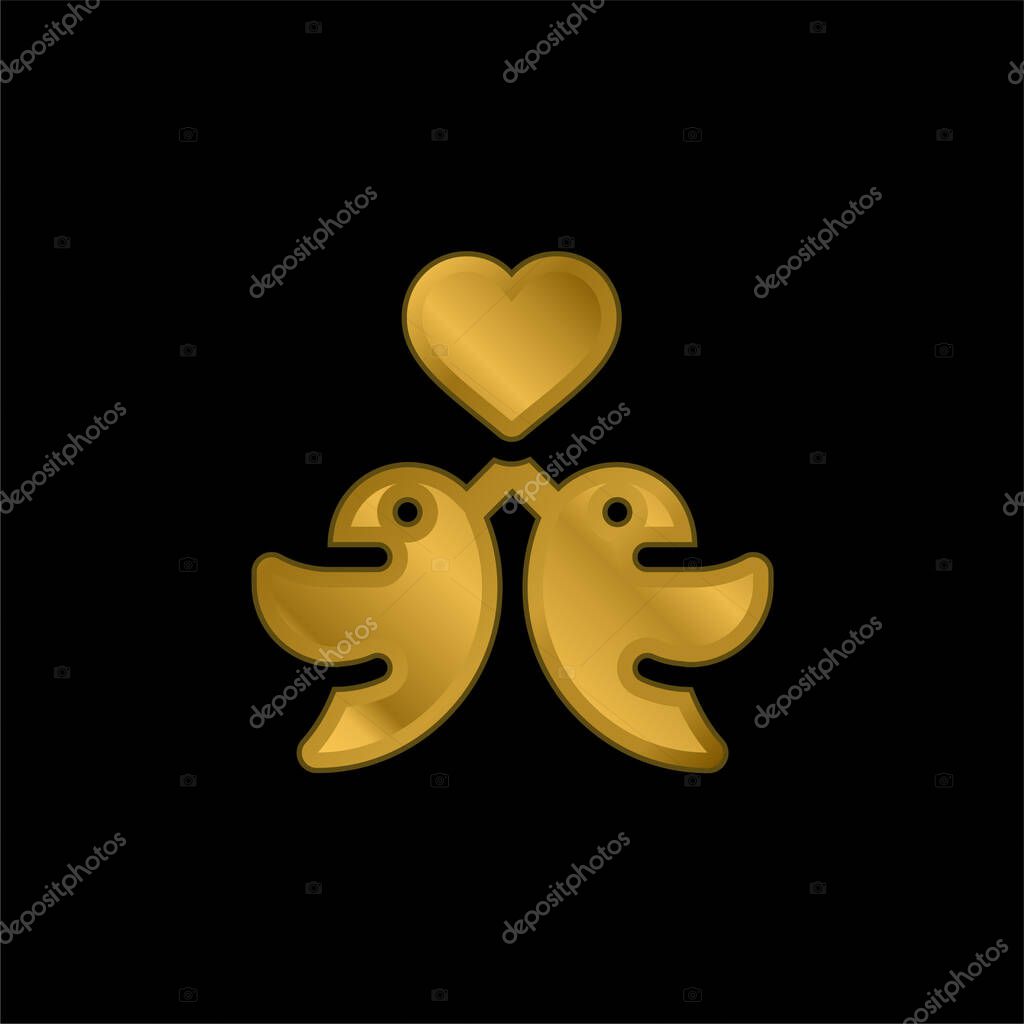 Birds gold plated metalic icon or logo vector