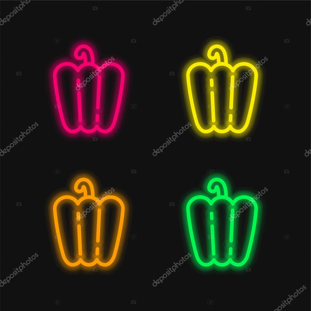 Bell Pepper four color glowing neon vector icon