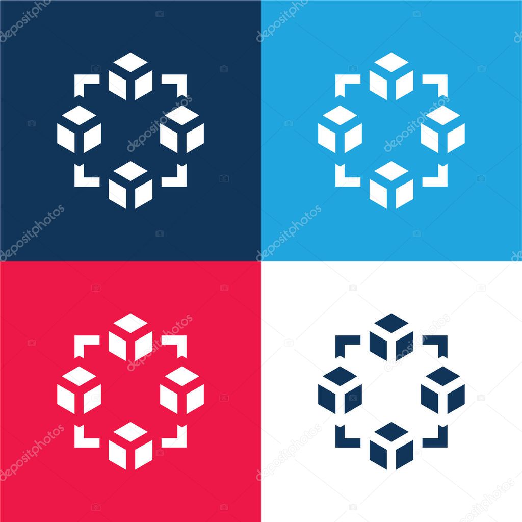 Blockchain blue and red four color minimal icon set