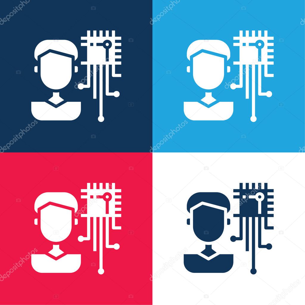 Artificial Intelligence blue and red four color minimal icon set