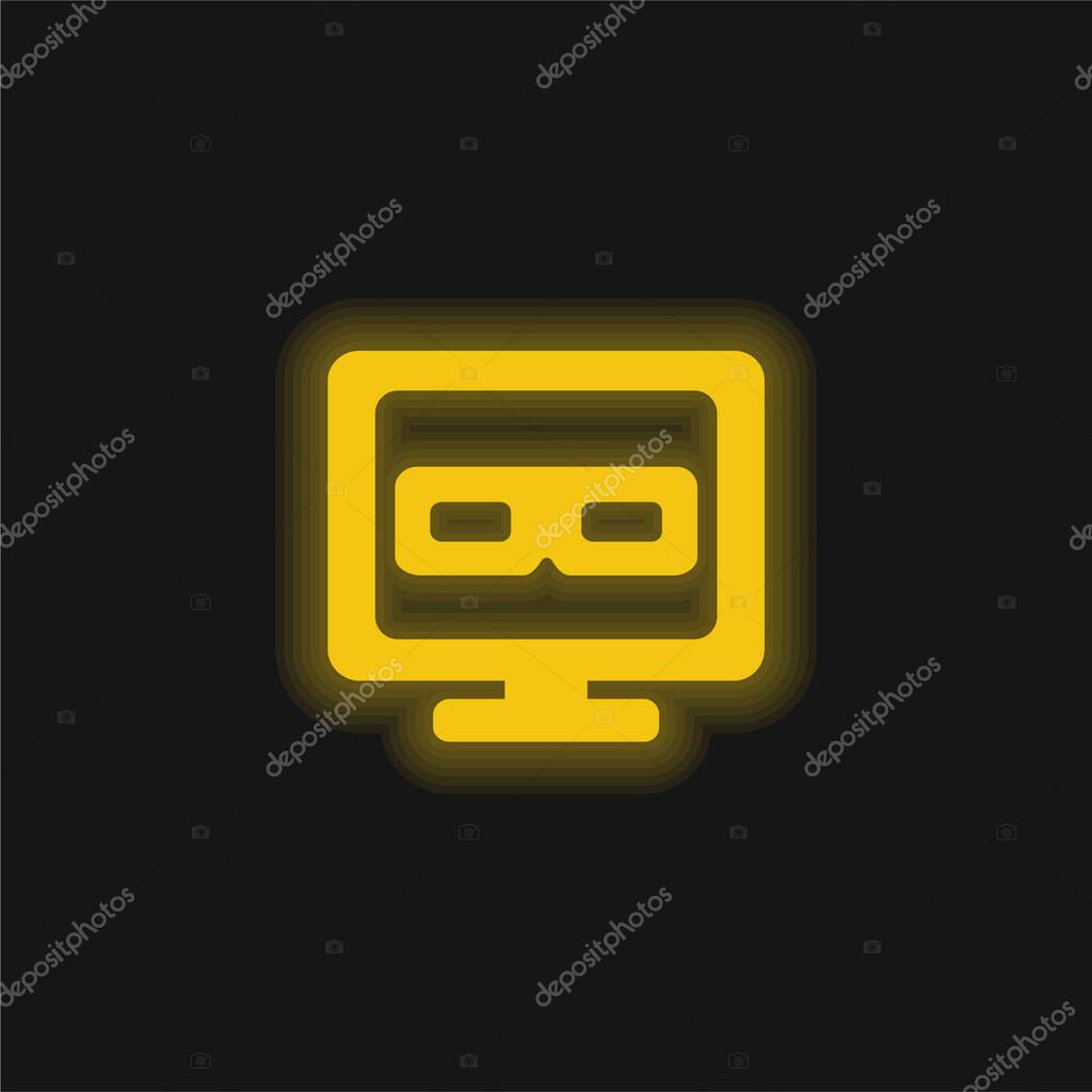 3D Television yellow glowing neon icon