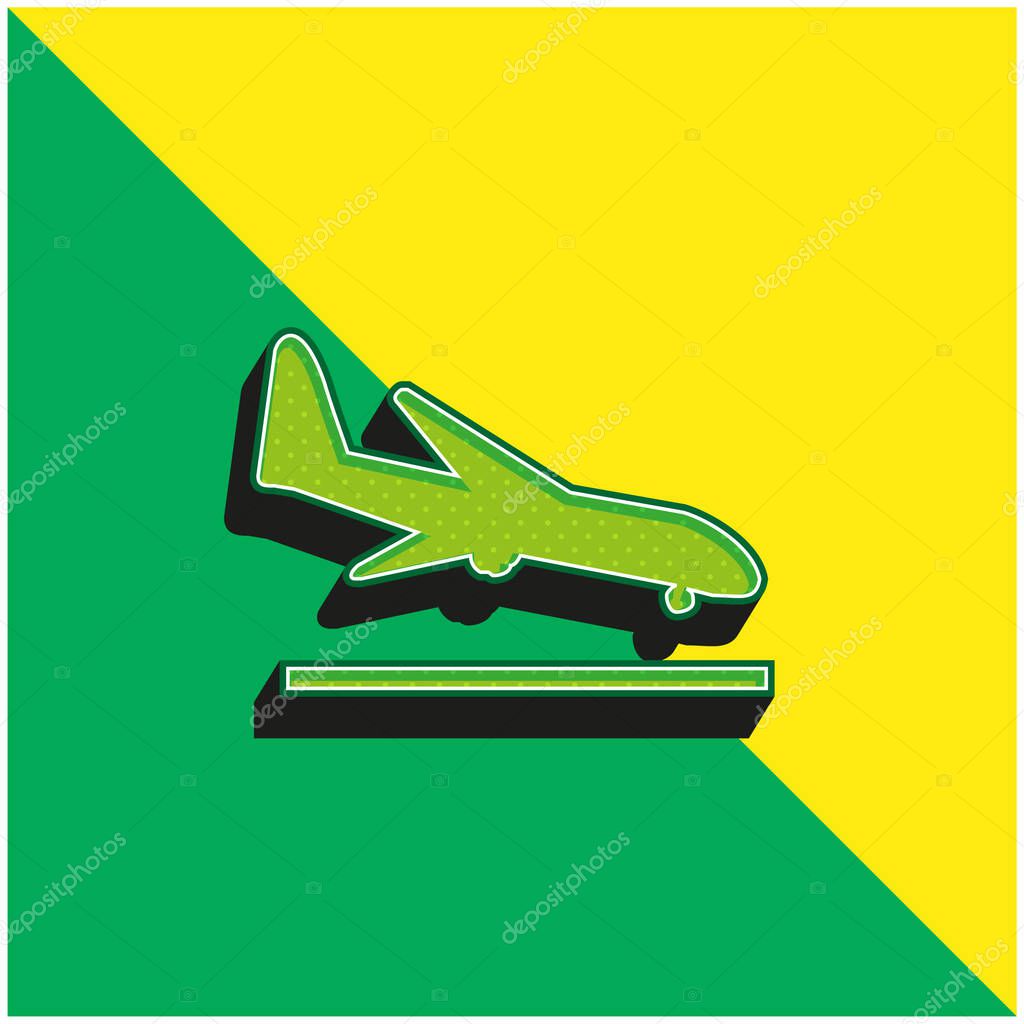 Airplane Landing Green and yellow modern 3d vector icon logo