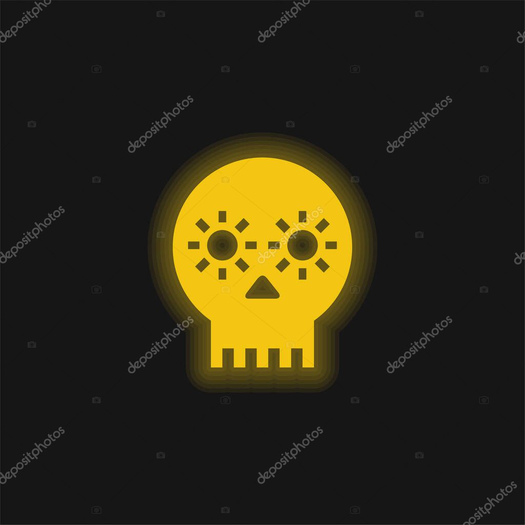 Artisanal Skull Of Mexico yellow glowing neon icon