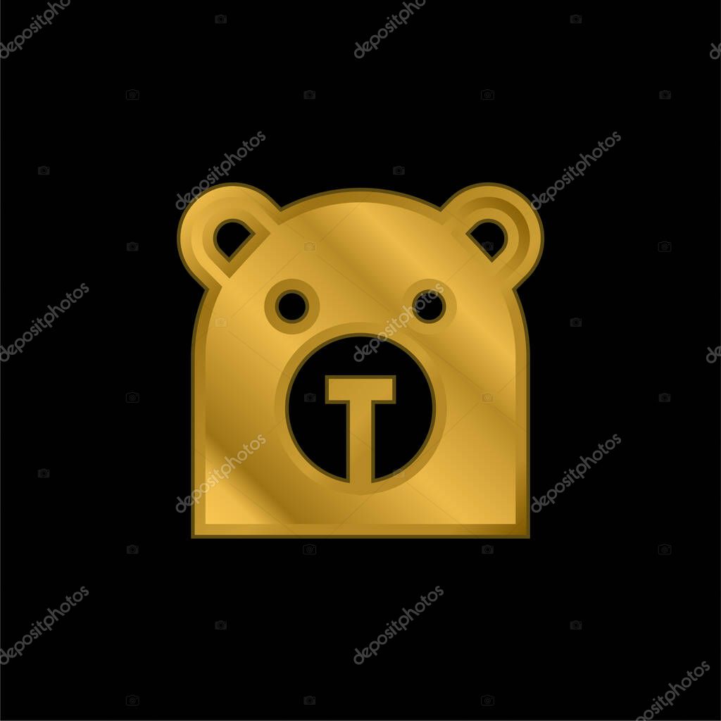 Bear gold plated metalic icon or logo vector
