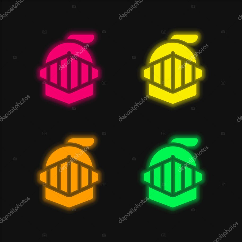 Armor four color glowing neon vector icon