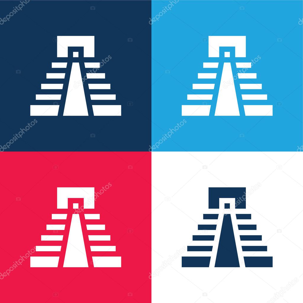 Aztec Pyramid blue and red four color minimal icon set