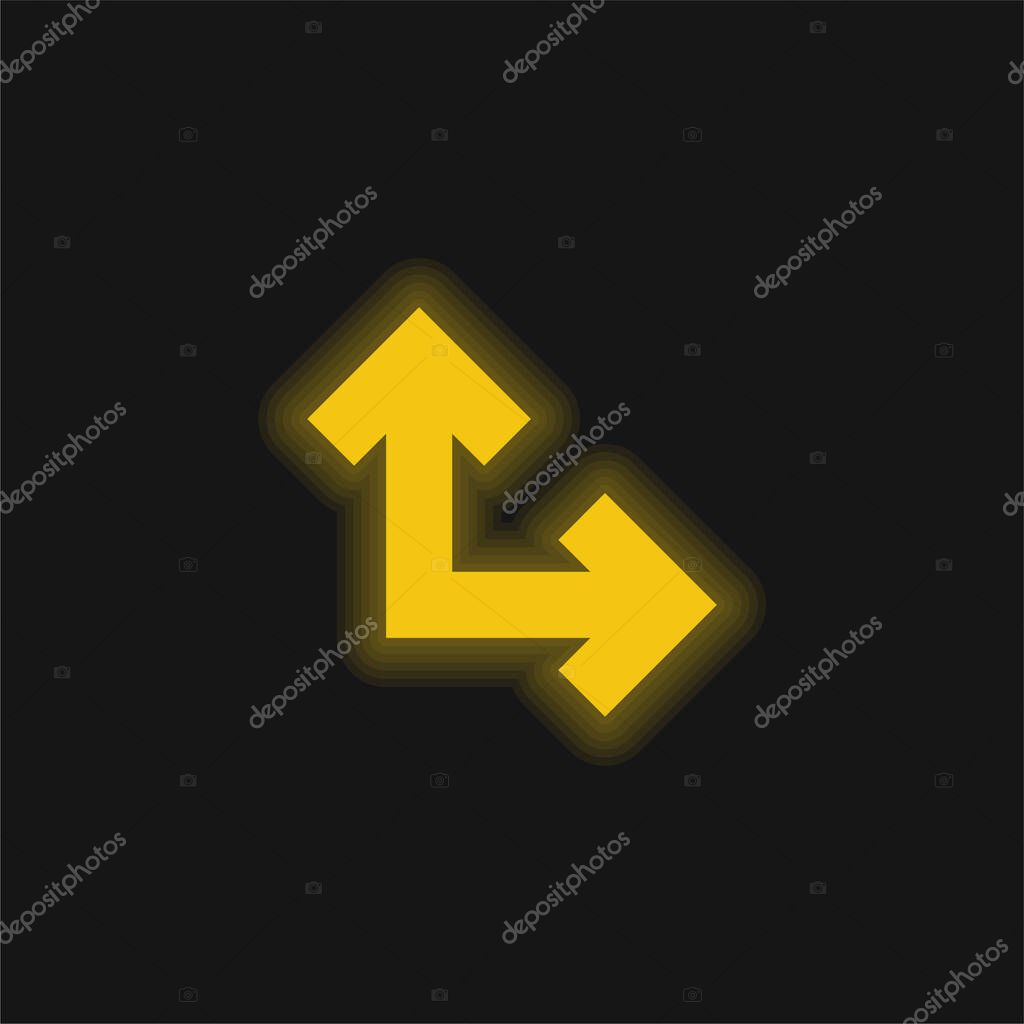 Arrows In Right Angle yellow glowing neon icon