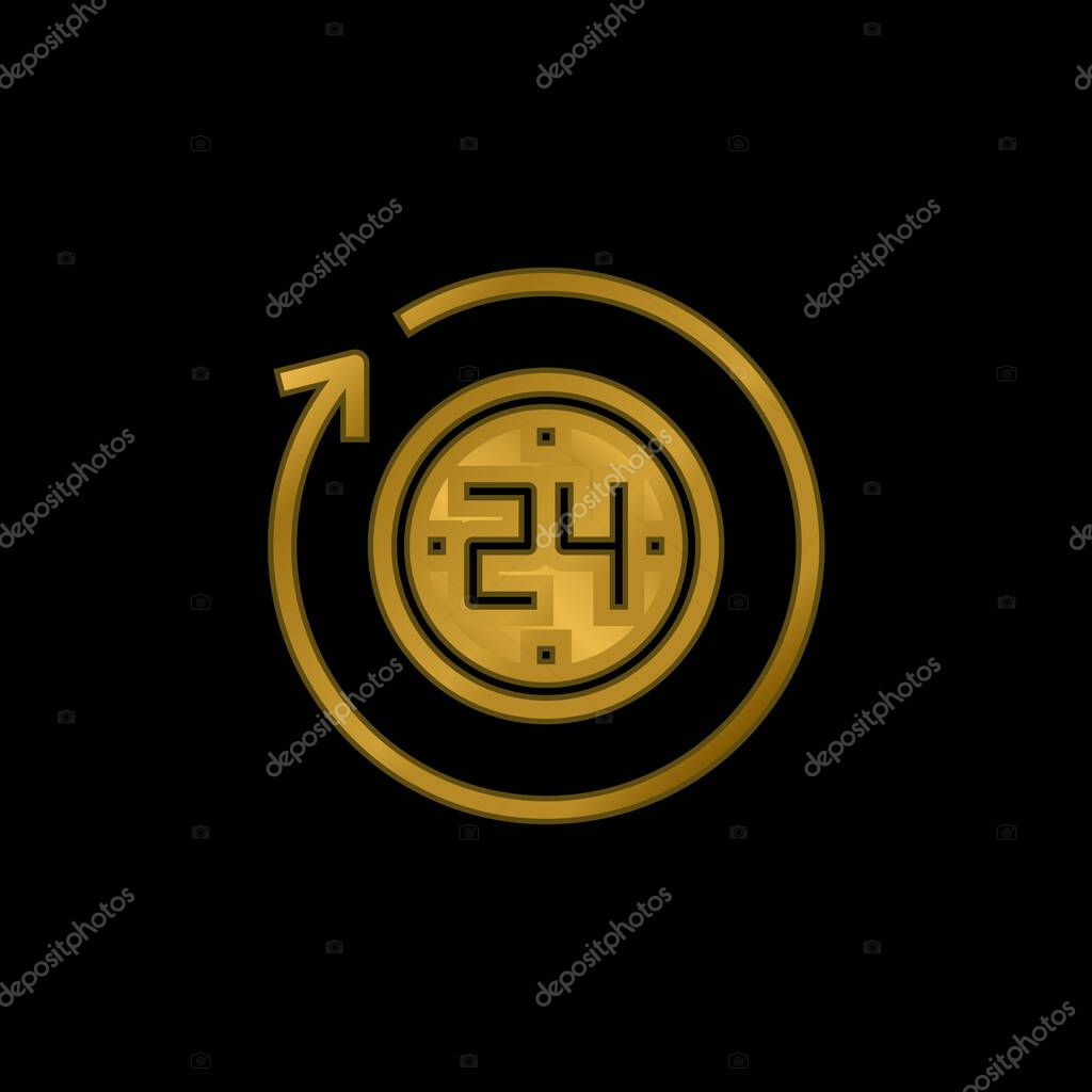 24 Hours gold plated metalic icon or logo vector