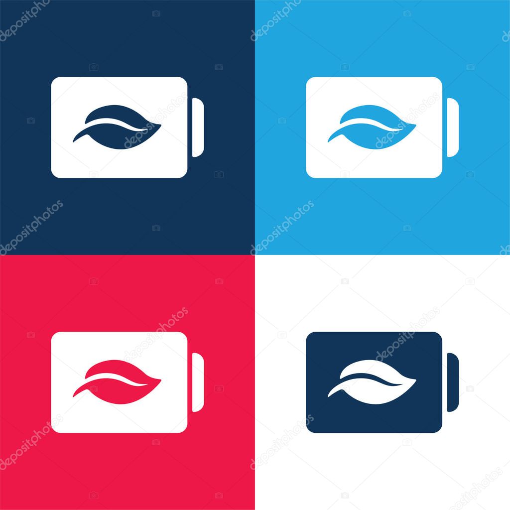 Battery Status Symbol With A Leaf blue and red four color minimal icon set