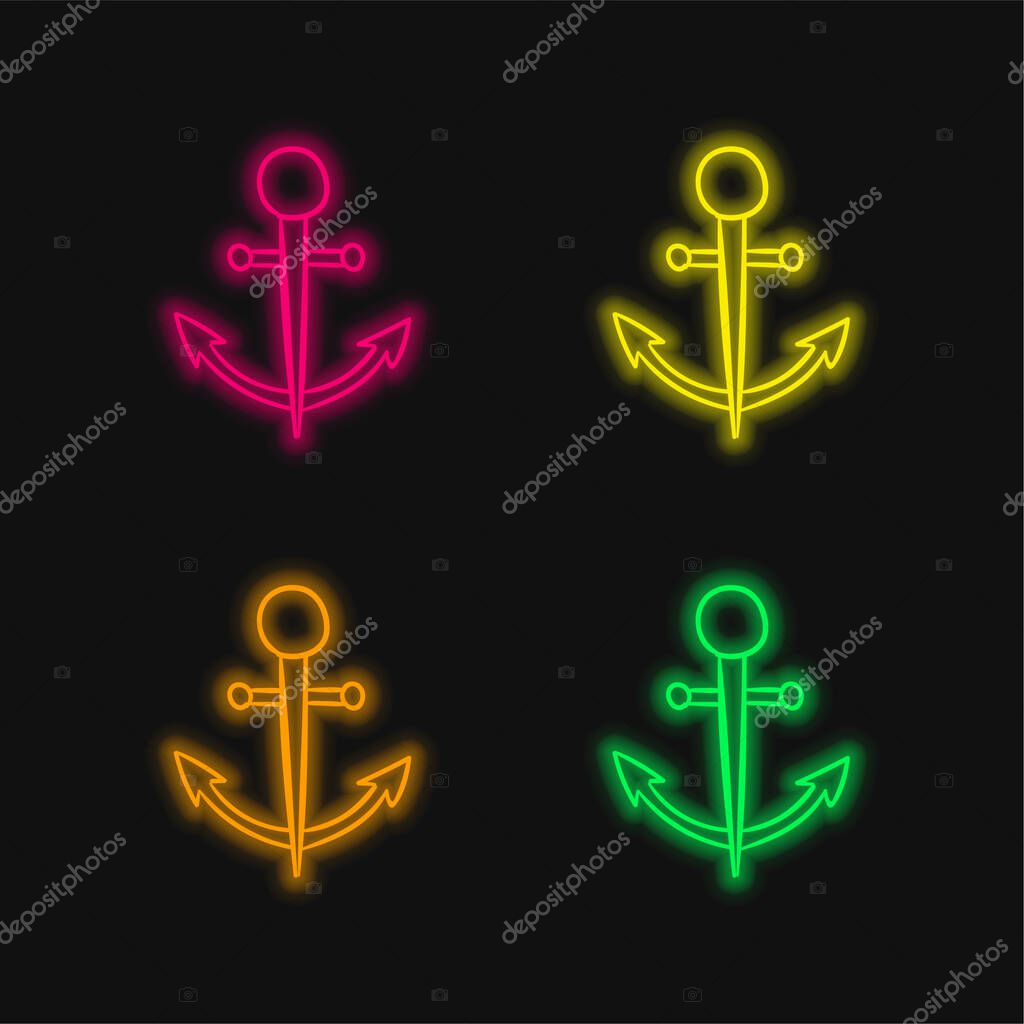 Anchor four color glowing neon vector icon