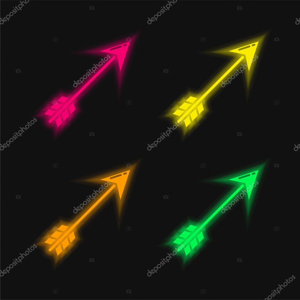 Arrow four color glowing neon vector icon