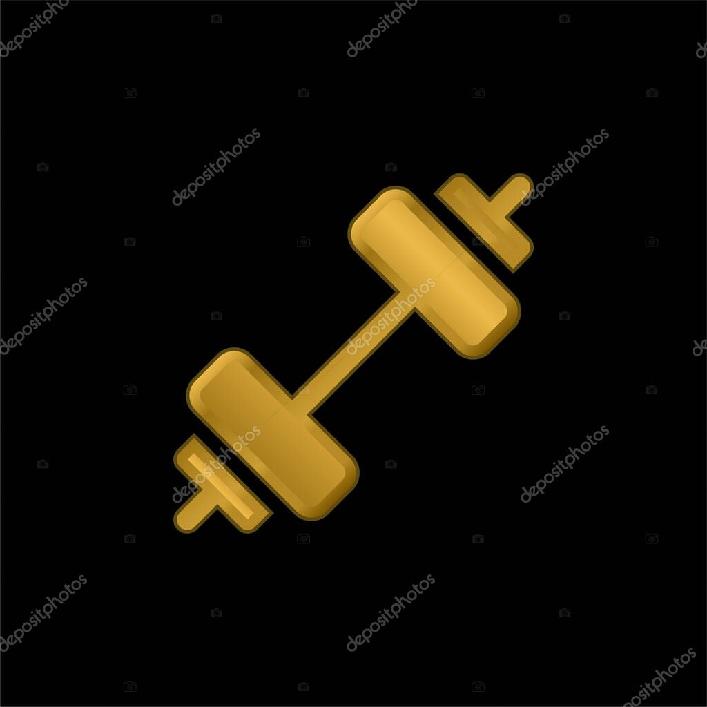 Barbell gold plated metalic icon or logo vector