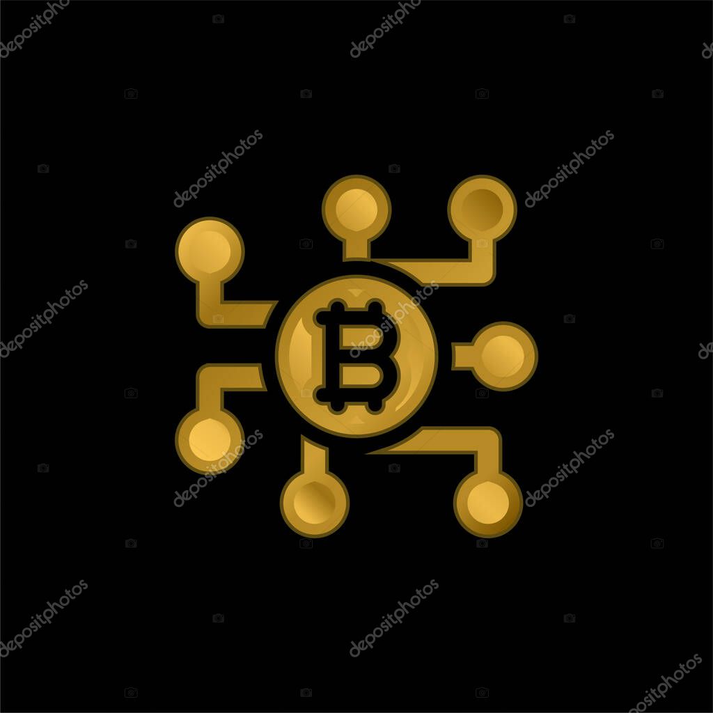 Bitcoin gold plated metalic icon or logo vector