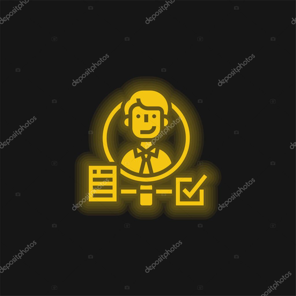 Background Check yellow glowing neon icon