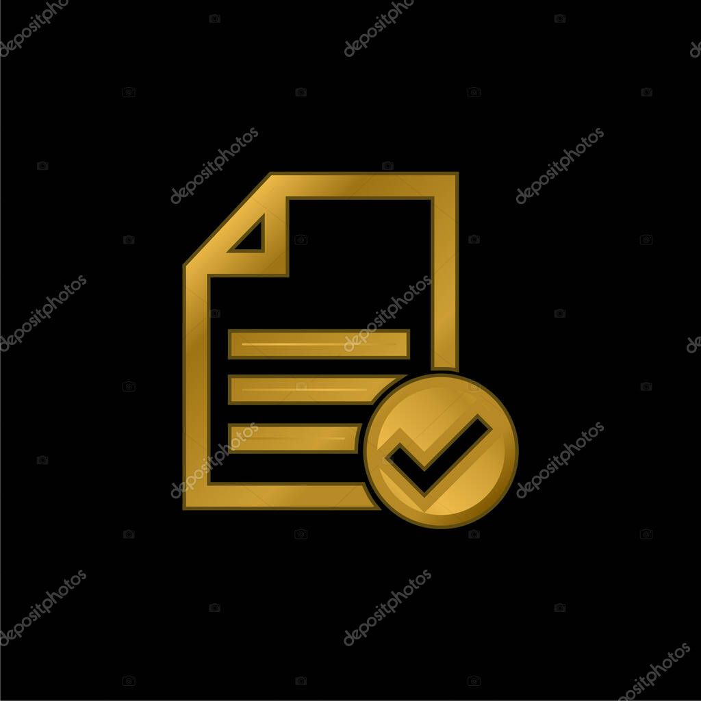 Accept File Or Checklist gold plated metalic icon or logo vector